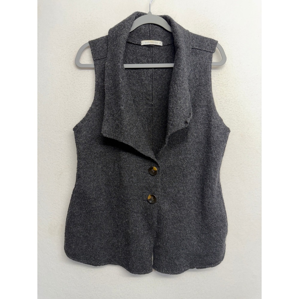 Cut Loose Womens XL Charcoal Gray 100% Wool Sleeveless Vest 3985315 Made in USA